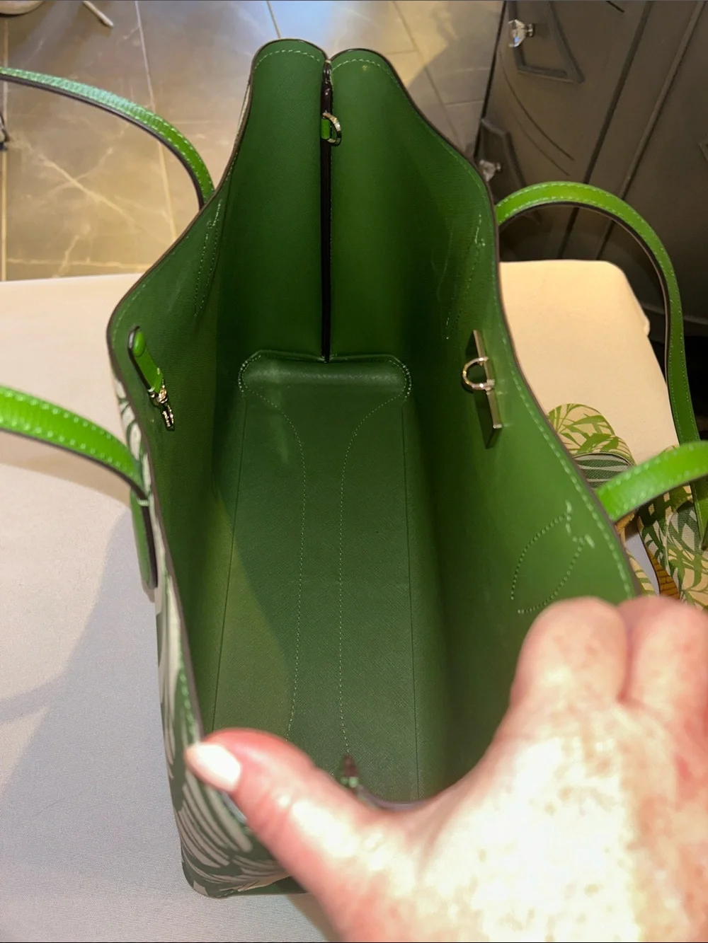 Kate Spade Palm Fronds SET Large Tote, Wedge Slides sz 7, & Apple Watch Band EUC
